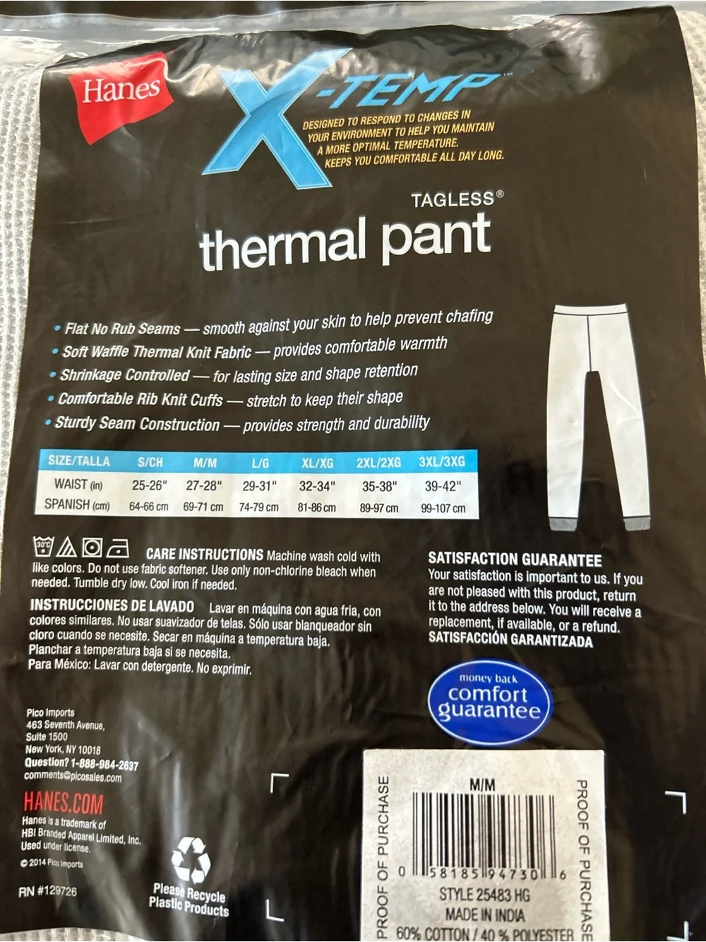Hanes X-Temp Thermal Pant - Heather Gray